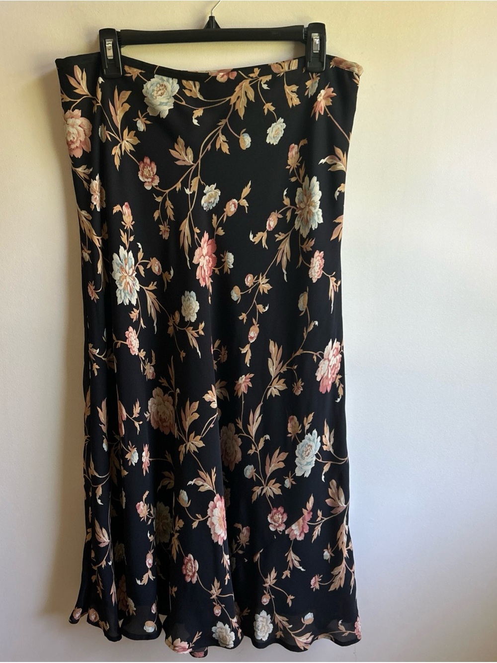 Kate Hill Black Midi Skirt with Pink & Cream Floral Print